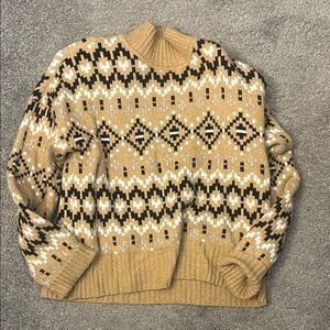Womens Tan Patterned Sweater